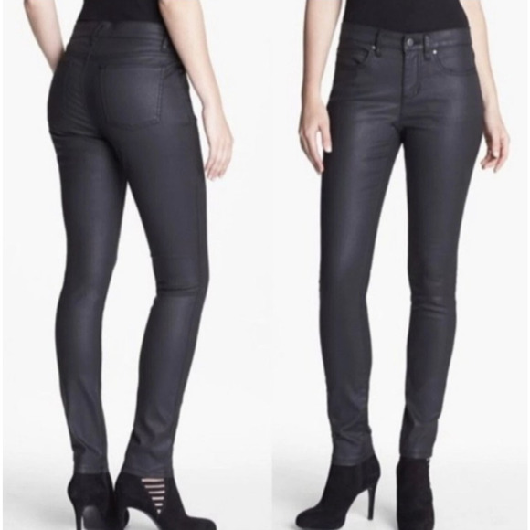 Eileen Fisher Womens Waxed Organic Cotton Stretch Denim Pant Black Biker Chic 4 - Picture 2 of 16